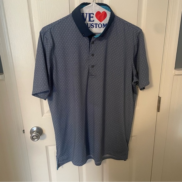 Greyson Performance Waves Polo Golf Shirt Blue Geometric Men’s Large * Fox Logo - Picture 1 of 8